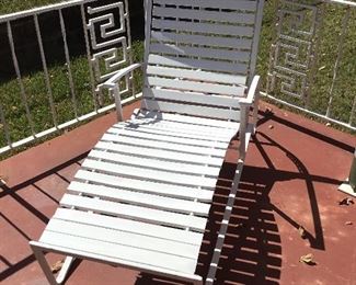 Patio outside den - vintage metal chaise lounge