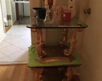 Two matching tables - metal with glass tops
