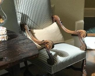 Pair of antique Carved Italian arm chairs. 