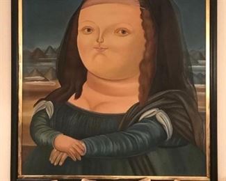 Copy of Monalisa by Fernando Botero by artist Erasmo Atboleola Alvarez. Oil on canvas. Alvarez is the only artist allowed to copy Botero’s work. 
