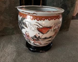 Asian fishbowl planter and stand