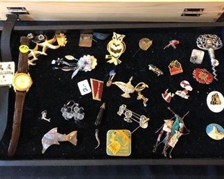 Various pins; ski pins