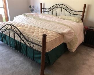 King bed, wood & wrought iron