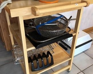 Kitchen butcher block cutting board table on wheels