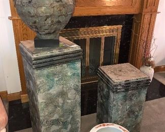 Pedestals, vases