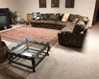 Area rug; Henredon sectional sofa