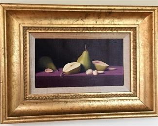 Charlie W. Nowell (Pears & Pistachios) oil on board, 8 7/8thsx5"