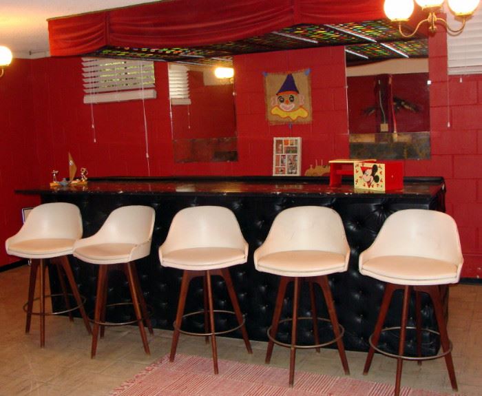 Mid Century, Danish Modern, Bar Stools, Retro, 1960's, Bar, Basement, Rumpus Room, Vintage, Light Fixtures, Ceiling Light, Trophies, Wall Decor