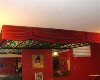 Mid Century, Retro, 1960's, Bar, Vintage, Light Fixture, Ceiling Light, Colored Glass Panels