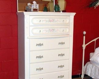 Highboy Dresser, White, Floral Detail, Girls Bedroom