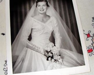 Vintage, Wedding Gown, Headpiece,  Veil, Silk, 1950's, 1956, Photograph