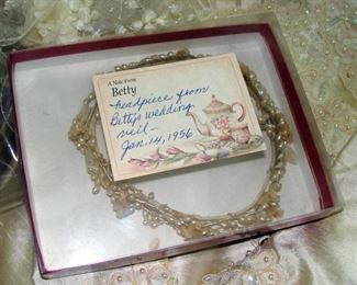 Vintage, Wedding Gown, Headpiece, Veil, Pearl, Silk, 1950's, 1956, Preserved