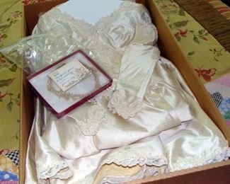 Vintage, Wedding Gown, Headpiece,  Veil, Silk, 1950's, 1956, Preserved