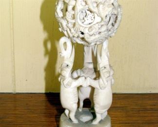 Antique, Vintage, Chinese, Puzzle Ball, Elephants, Carved, Bone