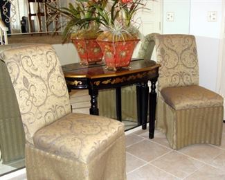 Entry Table, Demilune, Console Table, Parsons Chair, Upholstered, Chairs, Gold, Tone on Tone