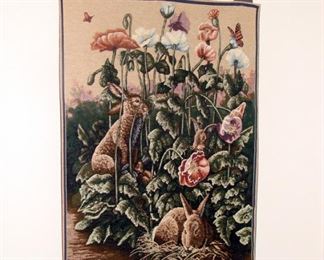 Tapestry, Wall Hanging, Wall Art, Rabbits, Garden, Floral, Flowers, Butterflies