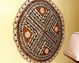 Fijian Tapa Bark Cloth, Hand Painted, Wall Hanging, Vintage, Tiki Bar, South Pacific