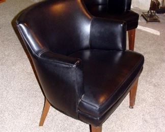 Mid Century, Vintage, Leather Club Chair, Black Arm Chair, Chairs, Game Table Chairs, Walnut Legs, Caster Wheels