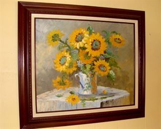 Framed Oil Painting, Sunflower Still Life, Sunflowers