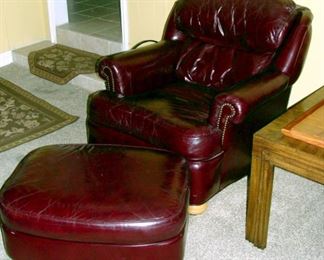Vintage, Leather, Club Chair, Ottoman, Nail Head Trim, Library Chair