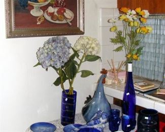 Vintage, Royal Copenhagen, Denmark, Collector Plates, Christmas Plates, 1950's, 1960's, 1970's, Blue Glass Decor, Vase, Cup and Saucer, Pottery Chicken