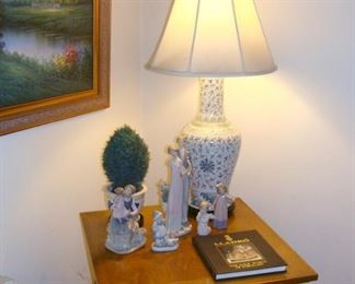 Vintage, Lladro, Figurines, Book, 1980's, Ginger Jar Lamp, Framed Print, Country Cottage, Vintage End Table, Cabinet