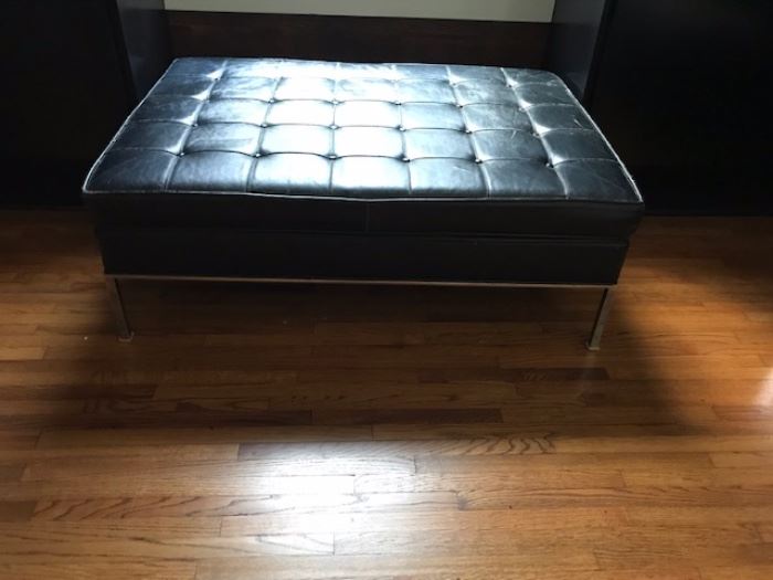 Mid-Century leather and chrome ottoman by Harvey Probber.  Originally in Rosenblum's Department store in downtown Hammond in the 1960s