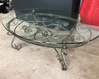Glass & iron coffee table