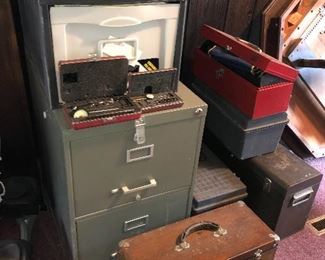 metal file cabinet; tool boxes