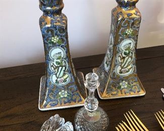 Hand painted candlesticks, crystal