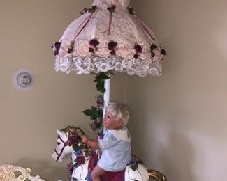 Carousel horse lamp with another Pat Secrist doll!