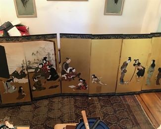 Japanese screen, hand painted, circa WWII