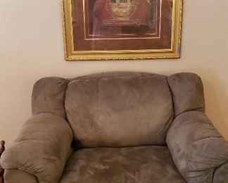 overstuffed suede chair, rug. This framed print NOT FOR SALE