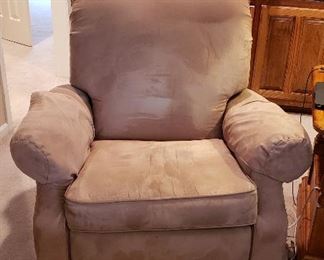 Lazy Boy classic suede recliner, rug