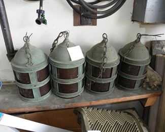 Metal lights with red glass