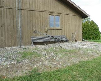 antenna and long wooden bench