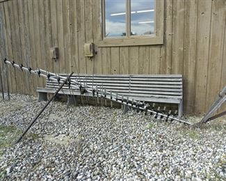 antenna and long wooden bench
