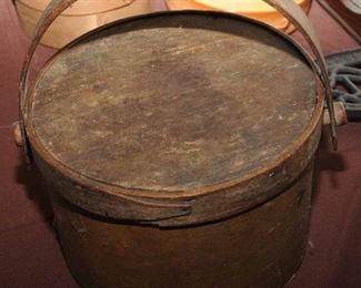 NICE PRIMITIVE WOOD COVERED BOX WITH HANDLE  