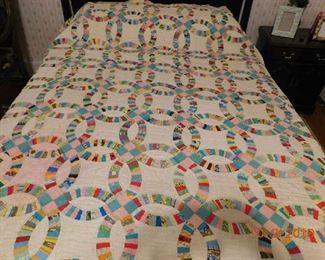 Handmade double wedding ring quilt.