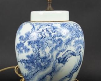 A Blue and White Pines Ginger Jar as a Lamp