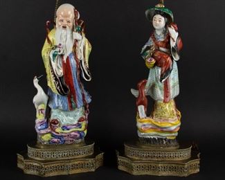 A Pair of Porcelain Immortals Mounted as Lamps
