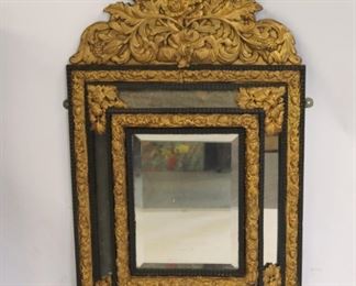 Antique Ebonised Mirror With Gilt Tin Crown