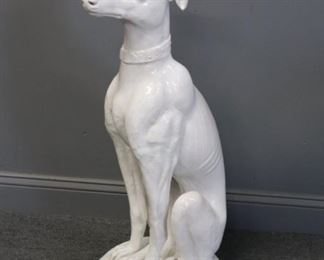 Antique Glazed Enameled Pottery Greyhound