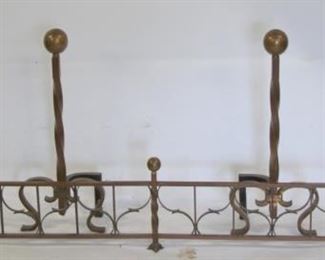 Antique Hand Wrought Iron Andirons And Fender 