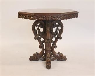 Antique Highly Carved And Inlaid Center Table