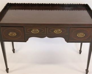 Antique Mahogany Inlaid Server With Gallery