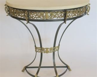 Art Deco Iron And Marbletop Demilune Console