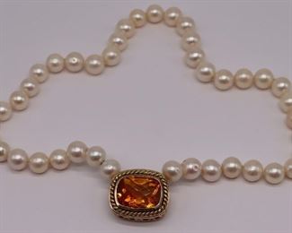 JEWELRY MAZ kt Gold Citrine and Pearl Necklace