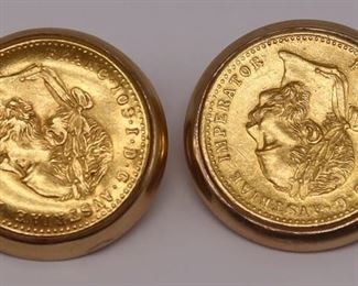 JEWELRY Pair of kt Gold Mounted Austrian Ducat