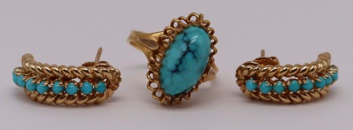 JEWELRY Turquoise and Gold Jewelry Grouping